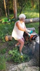 Quand Mamie prend la tronçonneuse... c'est pas passé loin