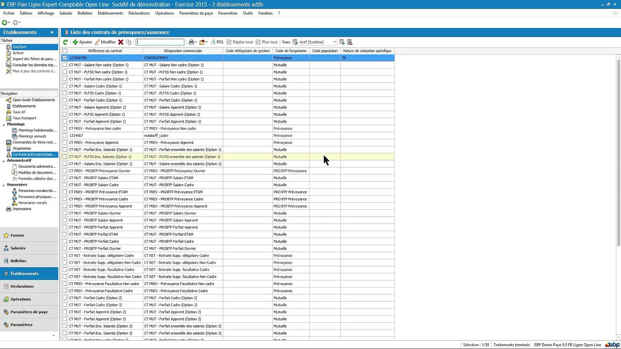 TUTO - Créer un contrat de prévoyance dans EBP Paie Open Line