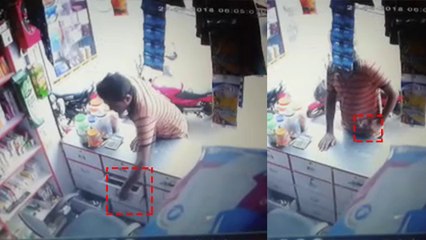 VIDEO: दवा लेने पीछे मुड़ा दुकान मालिक, चोर ने पलक झपकते उड़ा दिए 16 हजार