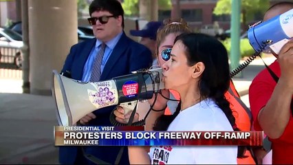 Protesters Block Traffic During President Trump`s Visit to Milwaukee