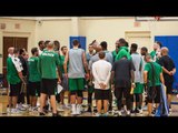 ‪#Celtics huddle up after long scrimmage at Training Camp‬