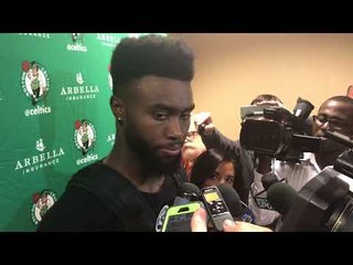 JAYLEN BROWN talks about prayers for GORDON HAYWARD during CELTICS huddle