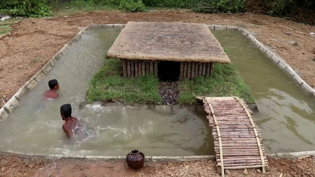 Primitive Technology Build Swimming Pool Around Underground House