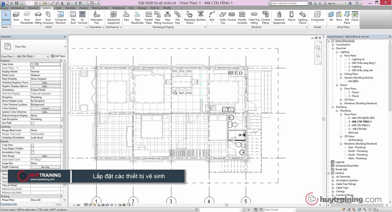 23. Lắt đặt các thiết bị vệ sinh trong Revit Mep  mp4
