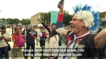 Russia fans sing with joy, Spain fans accept defeat
