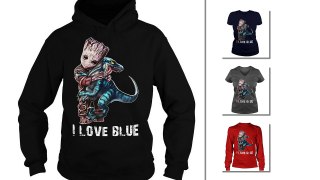 Baby Groot hug Blue – I love Blue shirt and v-neck