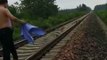 Trees fall on rail tracks after a thunderstorm. Two policemen risk death to flag down a fast moving passenger train.