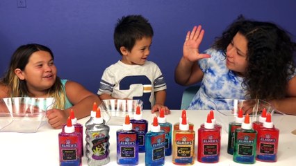 3 COLORS OF GLUE SLIME CHALLENGE WITH OUR BABY BROTHER