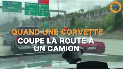 Une Corvette coupe la route à un camion