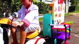 Child Vlad pretend play Toy Cafe on Wheels