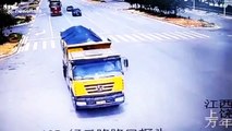 Scooter driver miraculously escapes death twice seconds apart