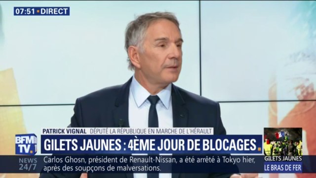 Gilets jaunes: Je ne veux pas mettre à dos la France des ronds-points et des avenues affirme Patrick Vignal, député LaREM de l'Hérault