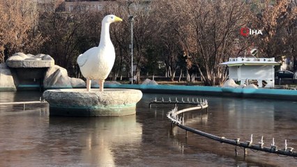 Kars'ta süs havuzları buz tuttu