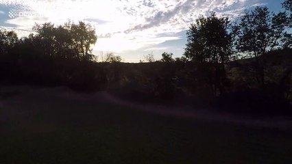 Drone gets taken out mid-flight by dirt-biker