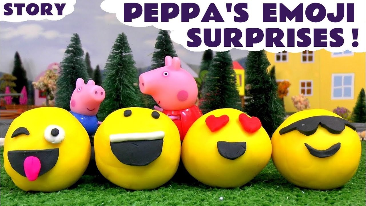 Peppa Pig with Surprise Play Doh Emoji Faces, with a Fun Toy inside including Disney Frozen Princesses and Micky Mouse - A Fun Toy Story for Kids