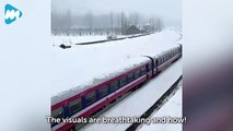 Watch: Train Passing Through Snow-Covered Station In Kashmir | Viral Mojo