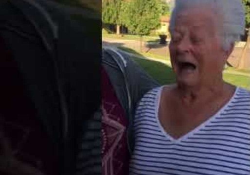 Grandma Cools Down Using Leaf Blower