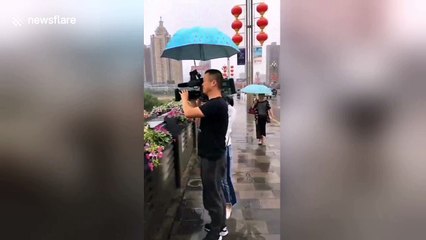 Piledriver washed away by floods crashes into bridge