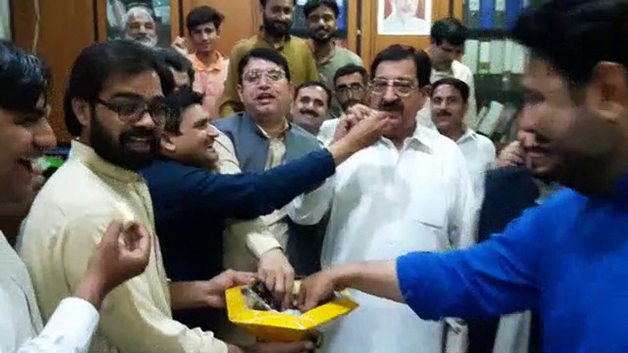 Celebrations of Avenfield Reference verdict at Model Town. Khurram Nawaz Gandapur