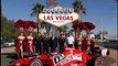 IndyCar Drivers gather at the Welcome to Las Vegas sign on the Las Vegas Strip