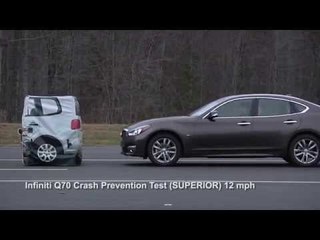 Demonstration of autobrake testing for front crash prevention ratings Infiniti Q70 | AutoMotoTV