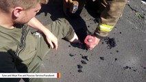 Man's Leg Gets Stuck In Melted Tarmac