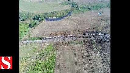 Tren faciası sonrası oluşan enkaz, havadan görüntülendi