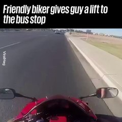 Biker Gives Guy A Lift To Bus Stop