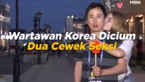 Beruntung, Wartawan Korea Dicium Dua Gadis Seksi saat Liput Piala Dunia