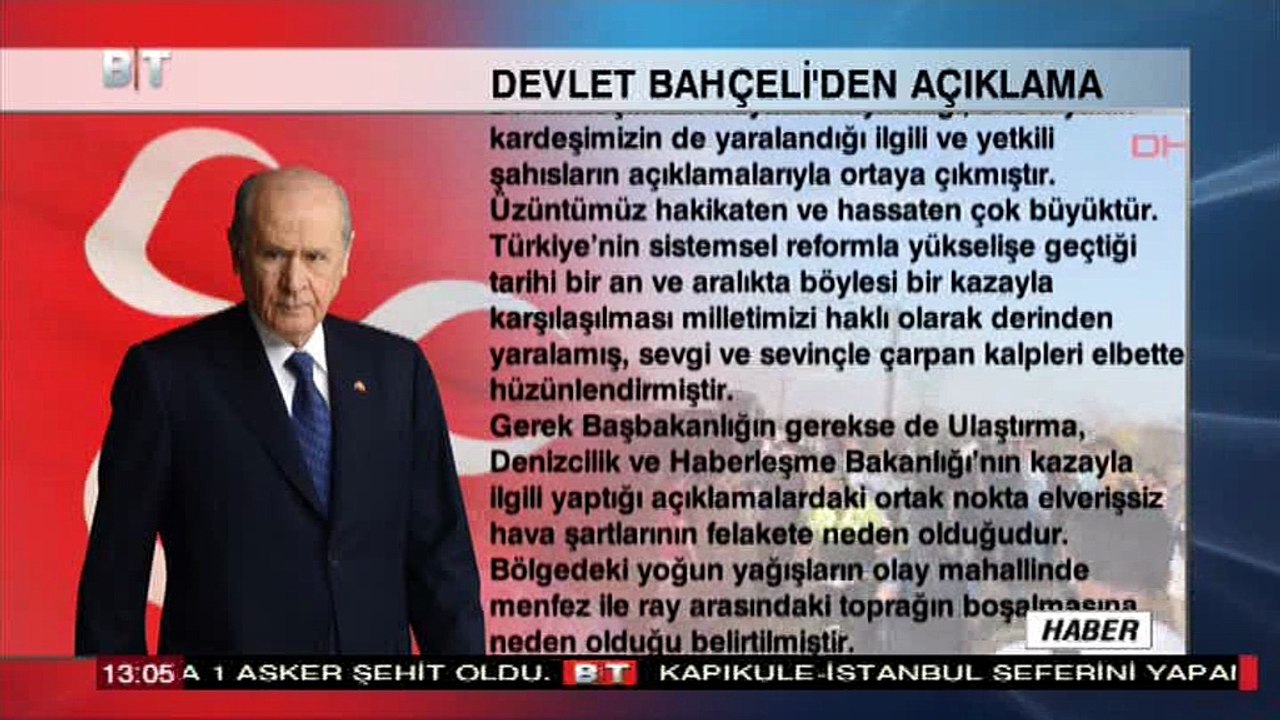 DEVLET BAHÇELİ'DEN TEKİRDAĞ TREN KAZASINA TAZİYE MESAJI