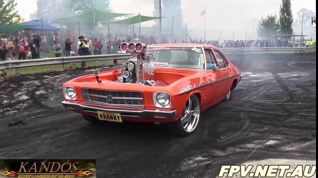 BLOWN V8 HOLDEN HQ ( KRANKY ) CATCHES FIRE IN THE BURNOUT FINALS AND ...
