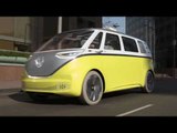Volkswagen Showcar I.D. BUZZ Driving in Los Angeles Downtown