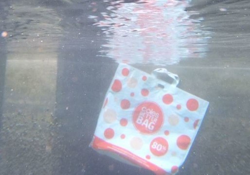 'Reusable' Coles Plastic Bag Drifts by a Tiny Seahorse in the Ocean