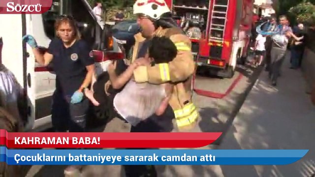 Evin yandığını görünce çocuklarını battaniyeye sararak camdan attı