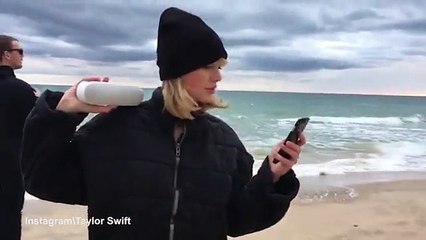 Taylor Swift's squad does the mannequin challenge by the beach