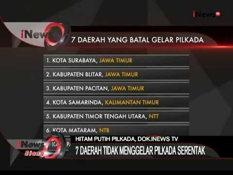 7 Daerah Terancam Batal Mengadakan Pilkada Serentak - iNews Siang 04/08
