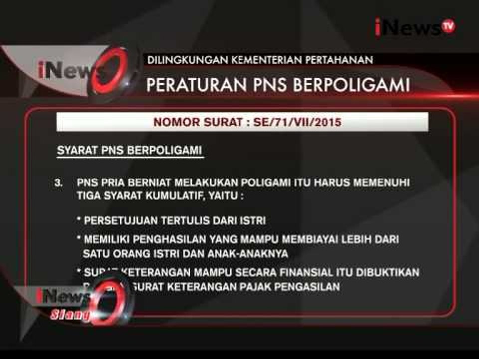 PNS Kemenhan Boleh Berpoligami Sesuai Dengan Peraturan Tertulis Disurat Edaran - iNews Siang 12/08