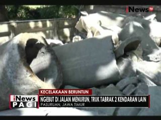 Melaju dengan kecepatan tinggi di turunan, sebuah truk tabrak 3 mobil - iNews Pagi 21/09