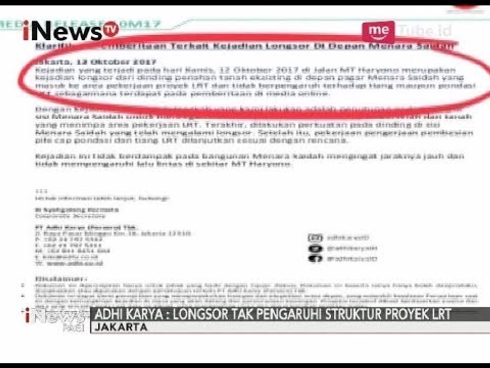 Adhi Karya: Longsor di Depan Menara Saidah Tidak Pengaruhi Struktur Proyek LRT - iNews Pagi 14/10