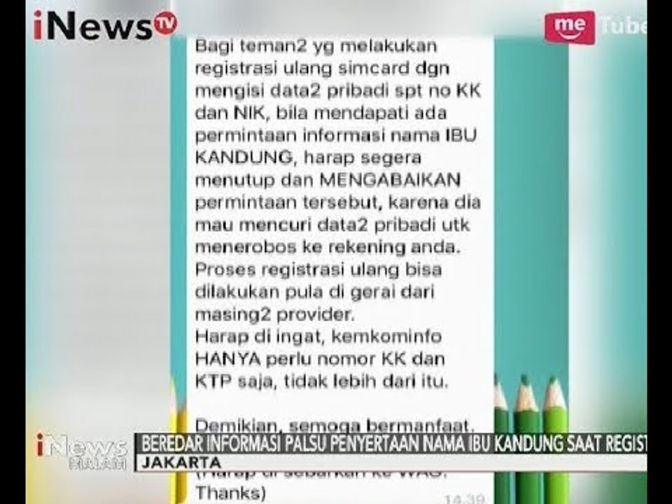 Waspada!! Beredar Informasi Menulis Nama Ibu Dalam Registrasi Provider Ponsel - iNews Malam 18/10