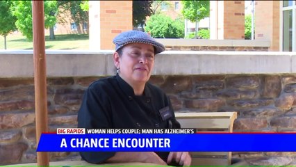 Woman Helps Man With Alzheimer's Walking Along the Road Get Home