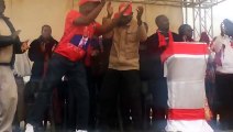 MDC supporters dancing with MDC Alliance presidential candidate Nelson Chamisa at an election campaign rally in Zvishavane, Midlands province.