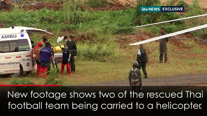 Exclusive video of Thai boys being airlifted to hospital