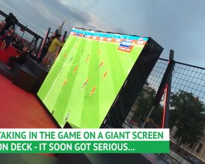 France and Belgium fans watch semi-final on 'Bud Boat'