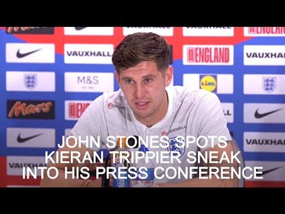 John Stones Spots Kieran Trippier Sneak Into His Press Conference - Russia 2018 World Cup