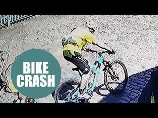 Shocking CCTV captures moment reckless cyclist mows down young girl before riding off