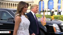 President Trump And Melania Trump Participate In Welcoming Ceremony During NATO Summit