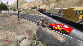 Mater Tow Truck Saves McQueen from Train Trouble Spiderman Cartoon for Kids with Nursery Rhymes