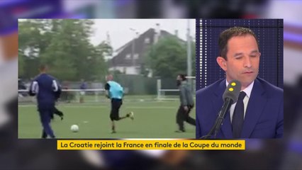 Le foot "charrie un argent considérable" reconnaît Benoît Hamon. "Est-ce que cet argent est toujours très très propre ? Ce n’est pas forcément le cas partout (...) mais ça nous donne du bonheur en ce moment"