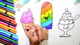 Draw and Color Rainbow Popsicle IceCream Coloring Page and Learn Colors for Kids